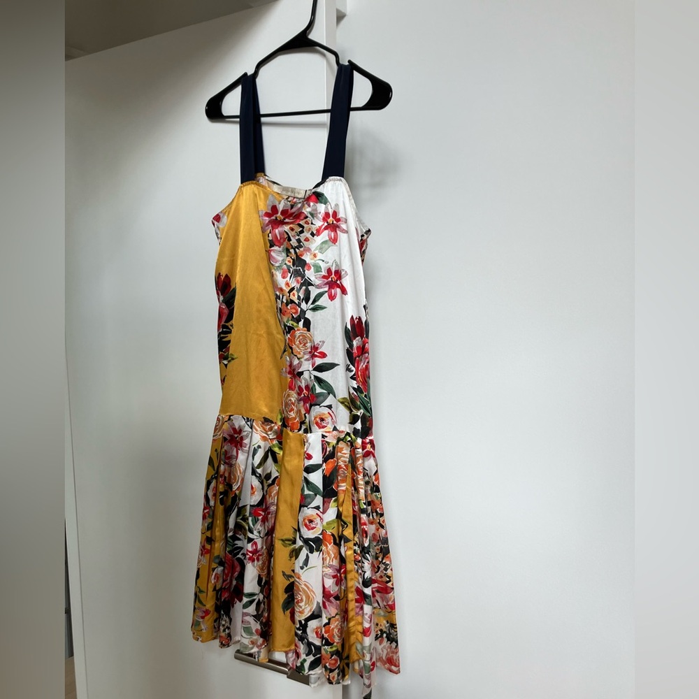 KATHERINE KIDD Floral Patchwork Multicolor Dress with Navy Straps